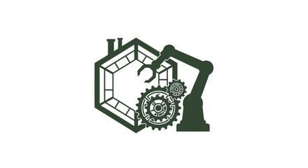 Fototapeta premium Industrial Automation - Robotic Arm and Gears in Manufacturing Process.