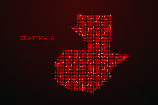 Guatemala Map - Digital dotted map with glowing red points on dark background, modern technology style, abstract data network design, clean minimal vector illustration.