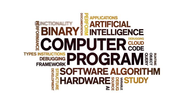 Computer Program animated word cloud-text design animation tag kinetic typography seamless loop.
