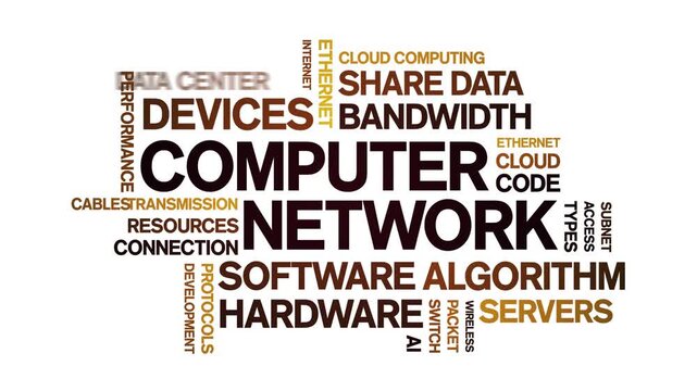 Computer Network animated word cloud-text design animation tag kinetic typography seamless loop.