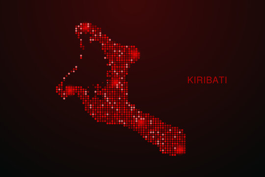 Kiribati Map - Digital dotted map with glowing red points on dark background, modern technology style, abstract data network design, clean minimal vector illustration.