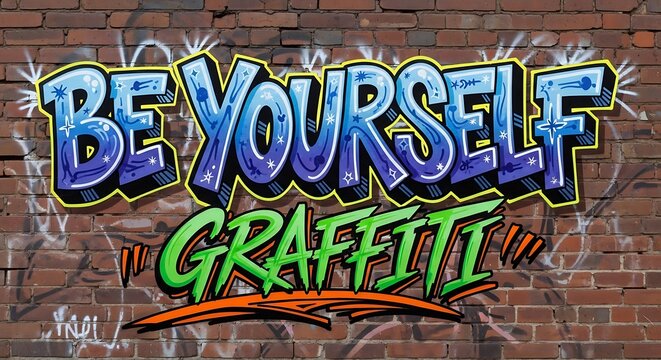 Colorful graffiti art on brick wall be yourself message illustration
