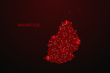 Mauritius Map - Digital dotted map with glowing red points on dark background, modern technology style, abstract data network design, clean minimal vector illustration. © Whatever