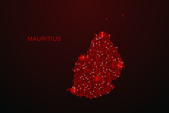 Mauritius Map - Digital dotted map with glowing red points on dark background, modern technology style, abstract data network design, clean minimal vector illustration.