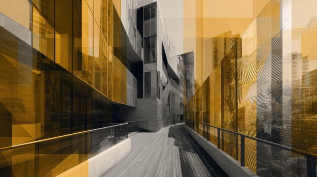 Architectural walkway showing motion overlay in urban corridor