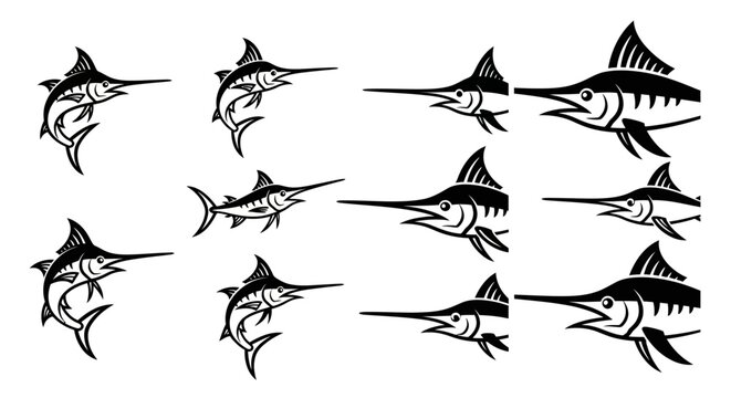 Marlin Fish Silhouettes Collection Vector