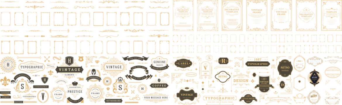 Set of antique frame whiskey label vintage border retro vector illustration