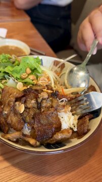 Vietnamese Bun Thit Nuong Grilled Pork and Rice Noodle Salad Bowl