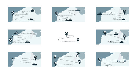Cargo Ship Route Planning, Navigation Map with Pins and Dotted Lines © Sifaul