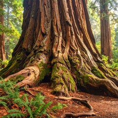 Fototapeta premium A large, ancient tree with a wide trunk and gnarled roots