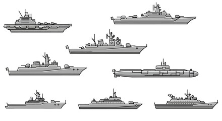 Collection of Naval Warships and Submarine - Vector Illustration © Sifaul