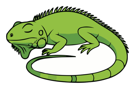 Minimalist line art green iguana front view icon. Generative AI