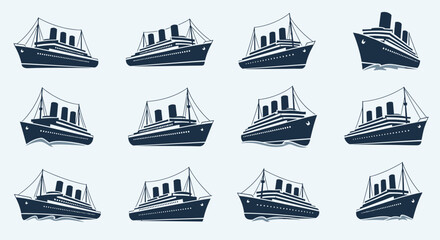 Collection of vintage cruise ship illustrations in different angles © Sifaul