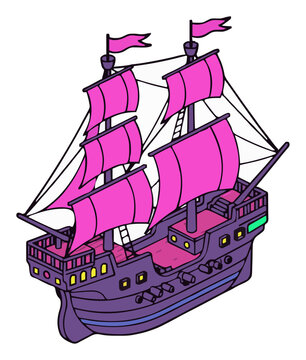 Minimalist continuous line-art galleon ship icon. Generative AI