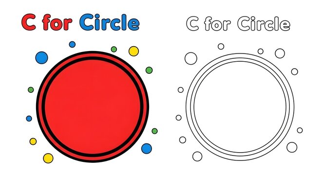 Vibrant C for Circle Letter and Shape Learning Activity Coloring Page for Kids.