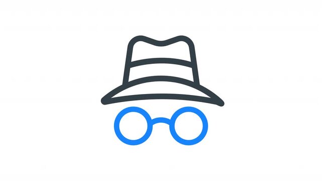 Animated incognito icon representing private browsing, anonymity, and online privacy. Ideal for cybersecurity, secure browsing, anonymous access, and data protection concepts.