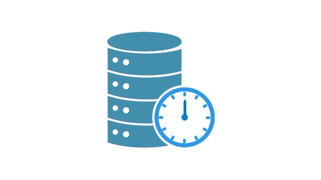 Real time data concept with storage icon and clock symbol showing speed and synchronization