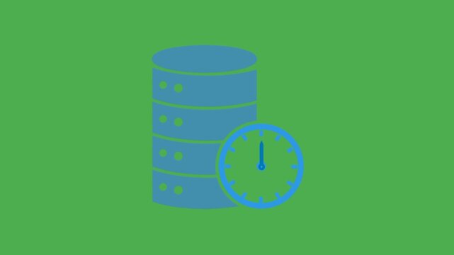 Real time data concept with storage icon and clock symbol showing speed and synchronization