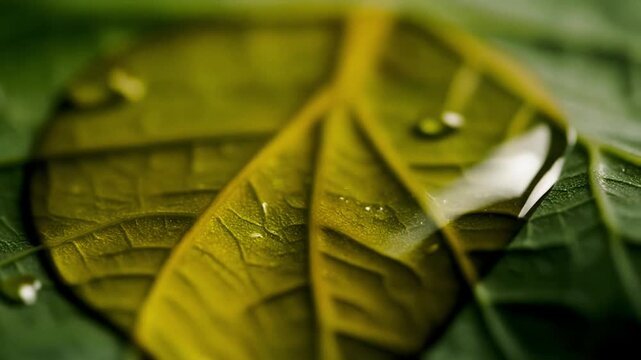 Cinematic 1000fps Macro of Golden Mustard Oil Spreading Across Textured Leaf