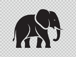 Fototapeta premium Elephant icon vector sign, symbol isolated on transparent background, simple black silhouette.