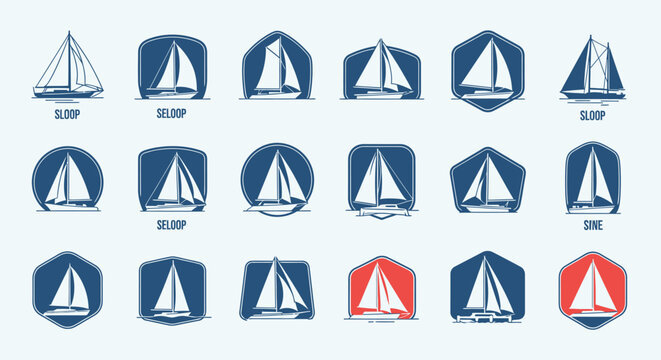 Nautical Emblem Set: Sailboat Icons in Various Geometric Shapes