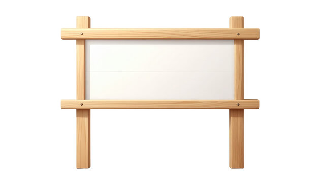 Pusta drewniana tablica informacyjna z białym panelem, idealna do personalizacji wiadomości lub reklamy, na białym tle.
