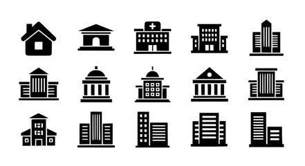 Fototapeta premium Minimal building glyph solid icon vector set EPS10 isolated on white