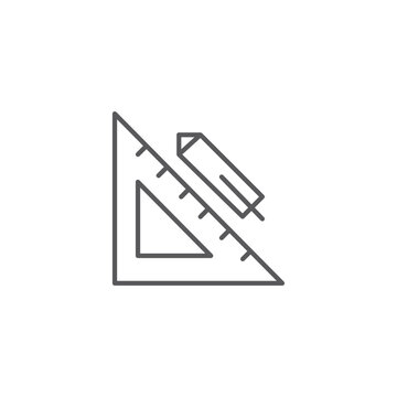 Modern minimalist grey line icon of a triangle ruler and pencil for architectural drawing engineering drafting and education design concepts.