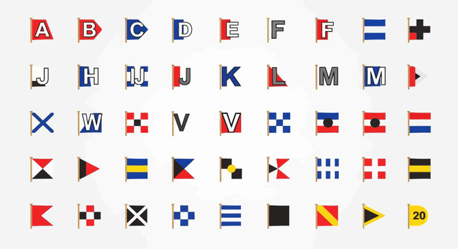 Nautical Signal Flags Alphabet and Numbers Set