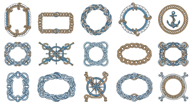 Nautical Rope Frames and Borders Collection - Anchor, Ship Wheel, Marine Design