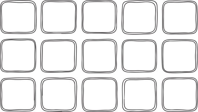 Hand drawn rounded square frames on a grid background.