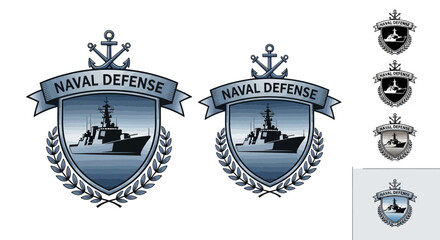 Obraz premium Naval Defense Emblem with Warship and Anchors