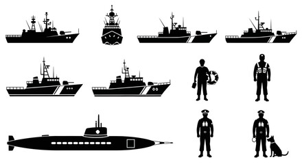 Naval Fleet and Personnel Silhouettes - Coast Guard, Navy, Military © Tisa