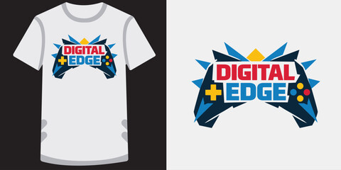 Digital edge logo with gamepad and sharp geometric shapes for gaming. © md
