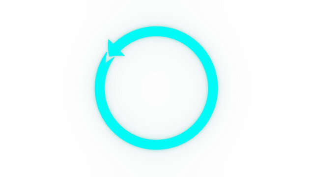 Neon cyan glowing circle with arrow refresh symbol on white background