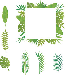 Obraz premium Tropical Summer Leaves Square Frame and Botanical Illustration Set