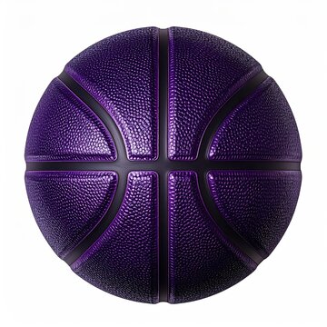Close-up shot of textured purple basketball featuring symmetrical black lines sports equipment for recreational game isolated on white backdrop