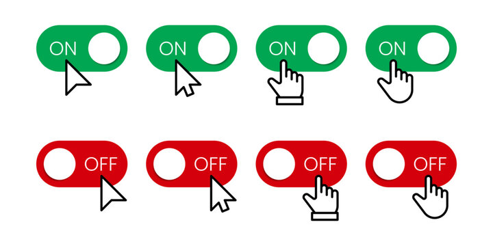 On Off Toggle Switch Click Icons Set Colored UI Control for App Interface