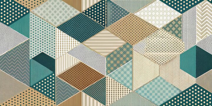 Abstract Geometric Pattern Design Featuring Teal and Beige Tones in a Multifaceted Arrangement
