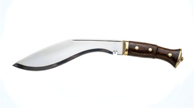 Traditional Nepalese Gurkha Kukri Knife, Polished Steel Blade with Hardwood Handle, Isolated on White
