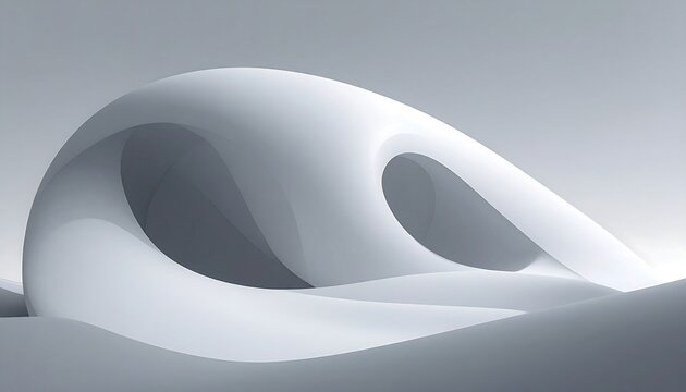 Abstract white sculpture on a snowy terrain