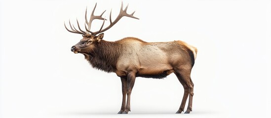 Majestic elk standing, white background, wildlife, nature