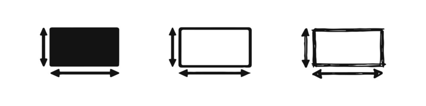 Size and Dimension Icons Set with Solid, Outline, and Hand Drawn Styles - Measurement Arrows