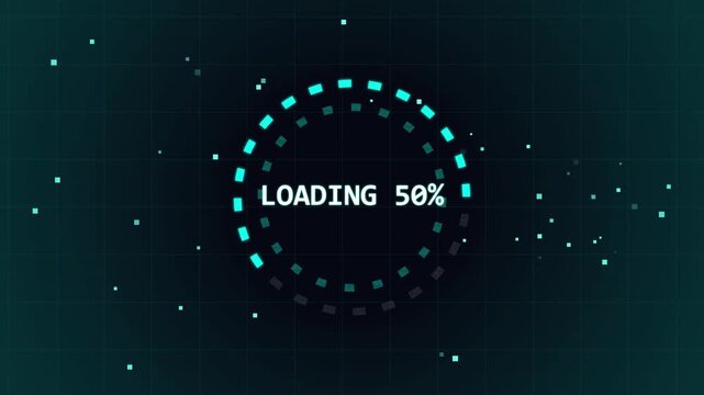 Futuristic loading bar animation with pixelated glitch effect, digital interface element, progress indicator, cybersecurity, technology