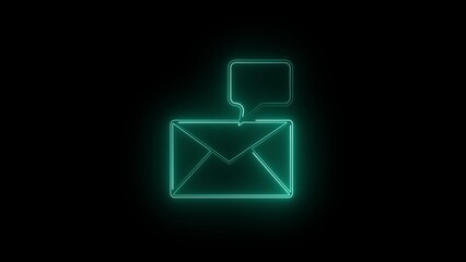 Fototapeta premium Neon green email with speech bubble on black background envelope