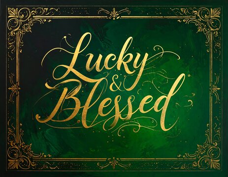 Elegant gold text on green background with ornate border