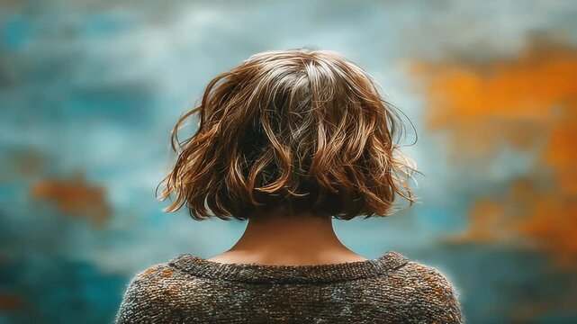 A woman stands thoughtfully facing away, immersed in the beauty of nature. Evokes feelings of peace, introspection, and finding solace in the outdoors