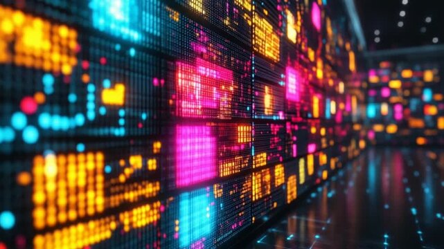Vibrant Digital Wall Displaying Colorful Data Patterns