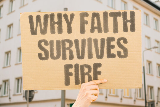 "Why Faith Survives Fire" People return to worshipping together proving that faith is always stronger than fire. FAITH. FIRE. STRONGER. WORSHIPPING. TOGETHER.