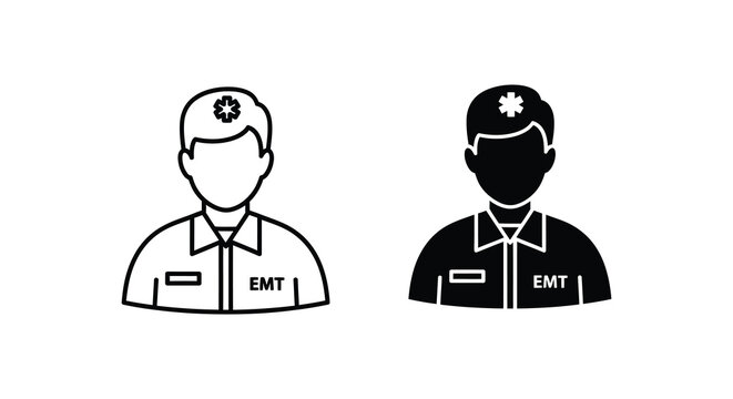Two paramedic icons one white and one black showing uniform detail silhouette